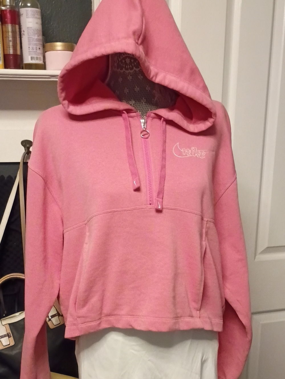 Nike Pink Half-Zip Hooded Sweatshirt
